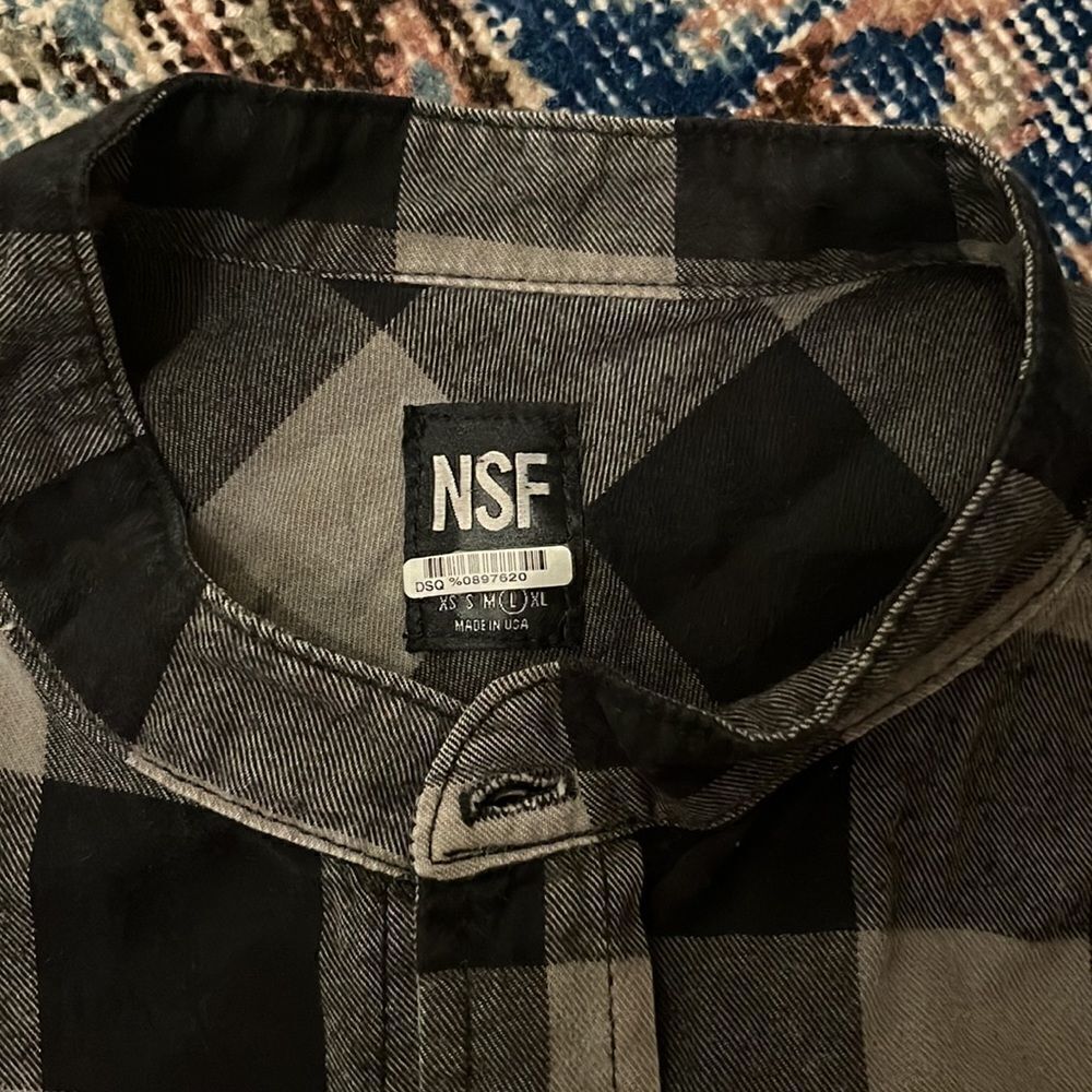 Nsf Distressed Check Plaid Button Upelongated Fla… - image 3